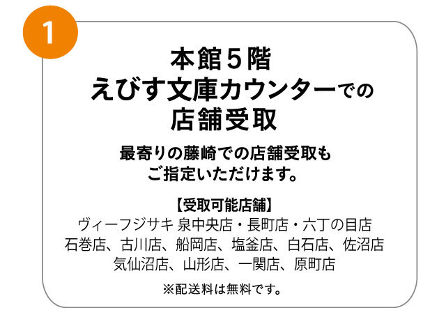 ①本館5階えびす文庫カウンターでの店舗受取