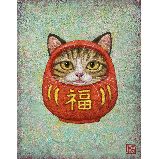青山健一「招福猫だるま(小)」F0号