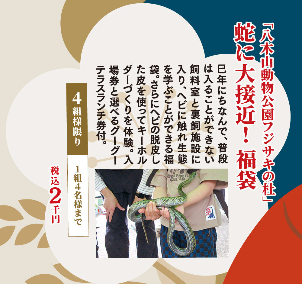 「八木山動物公園フジサキの杜」蛇に大接近! 福袋