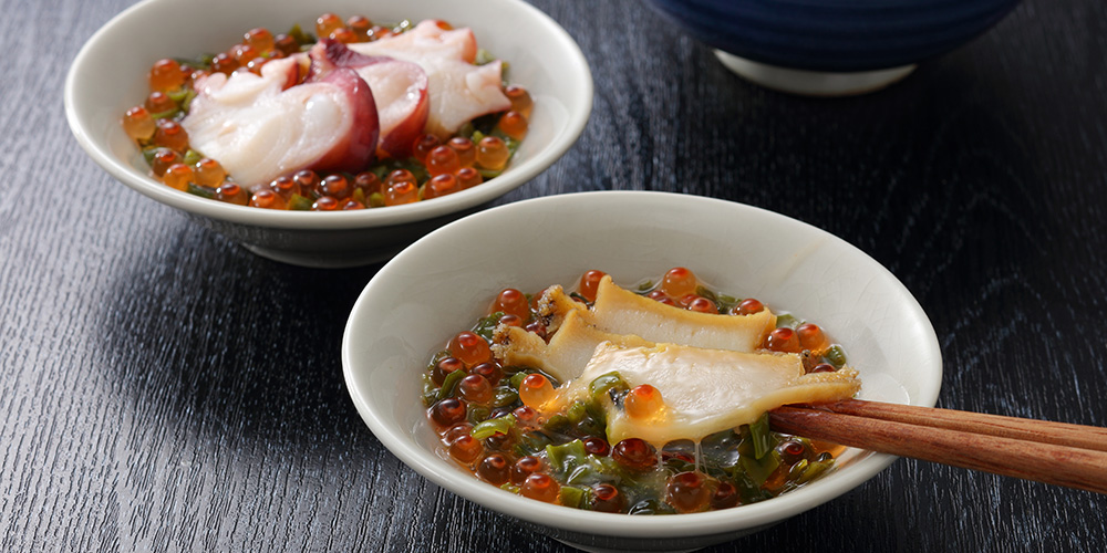 カネタ・ツーワン×藤崎 「オリジナル海鮮漬（あわび／たこ）」①